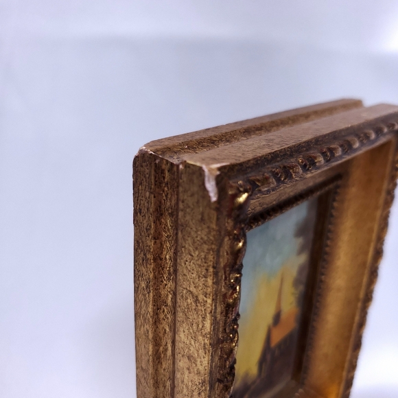 Gold Framed Oil Painting Church Landscape  5.75x4.24" Violet Linton  Vtg - Picture 4 of 8